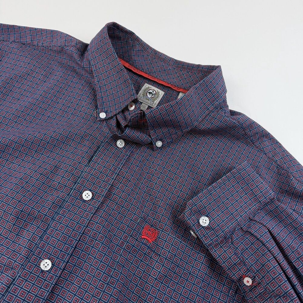 Cinch Button Down Shirt Men XXL Blue Red Medallion Western Cowboy MTW1104888